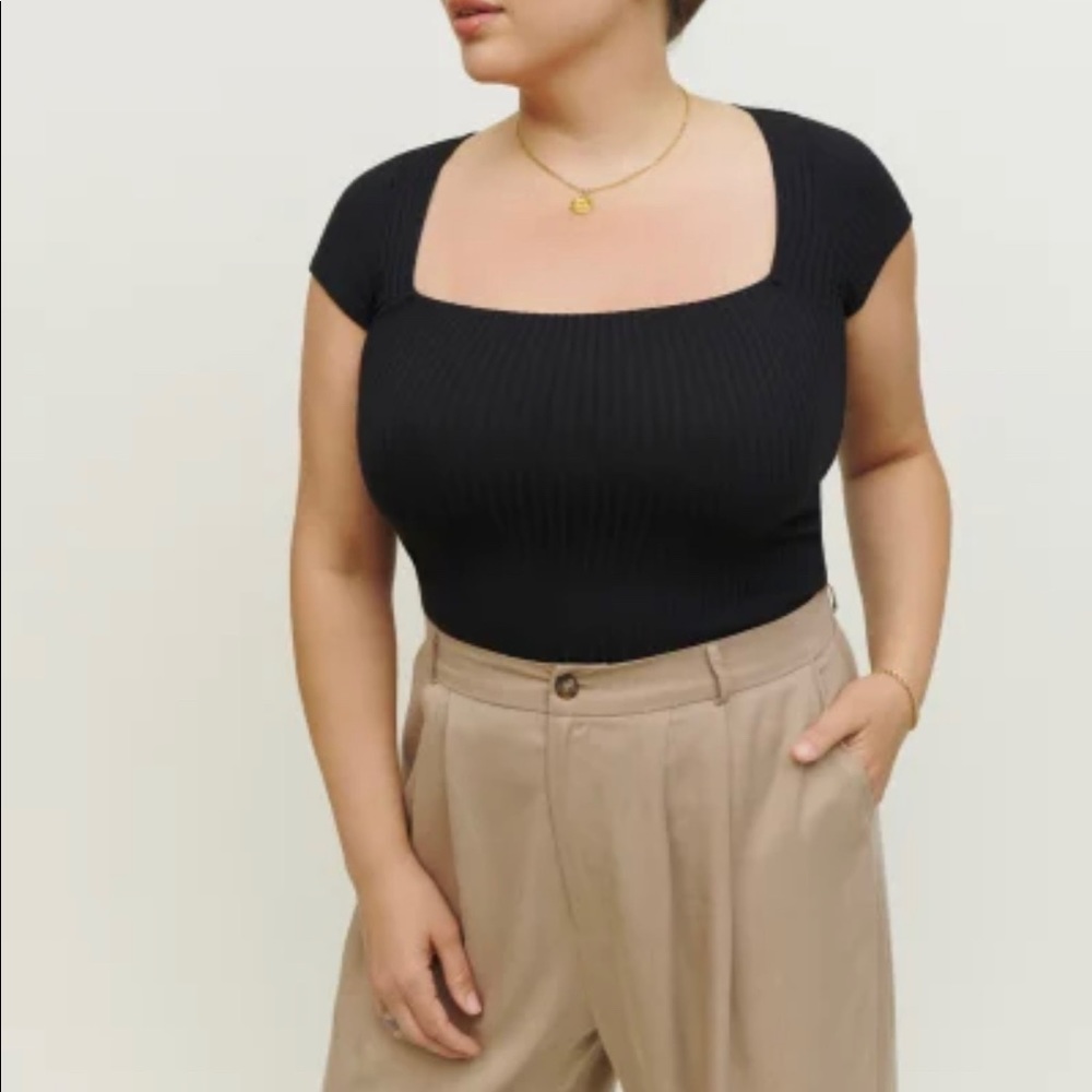 Reformation Bardot Knit Top, black, size Small
